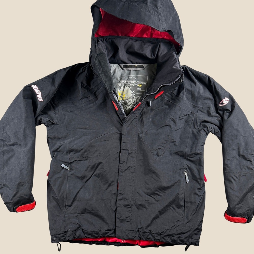 Bonfire Fusion T10 Snowboard Jacket Mens MD Black Hooded Waterproof Ski Coat